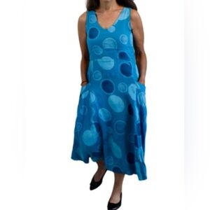 NWT Lands Downunder Linen Tonal Spot Dress with Pockets size Small